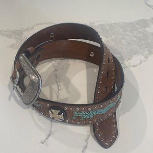 Western style belt genuine leather  size 32” with turquoise and studs